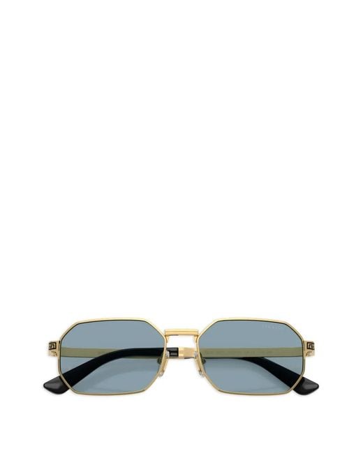 Versace Blue Greca-Detail Geometric-Frame Sunglasses for men