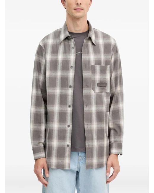 ARMANI EXCHANGE Gray Check-Pattern Pocket Shirt for men