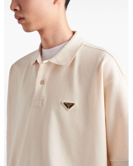 Prada Natural Triangle-logo Cotton Polo Shirt for men