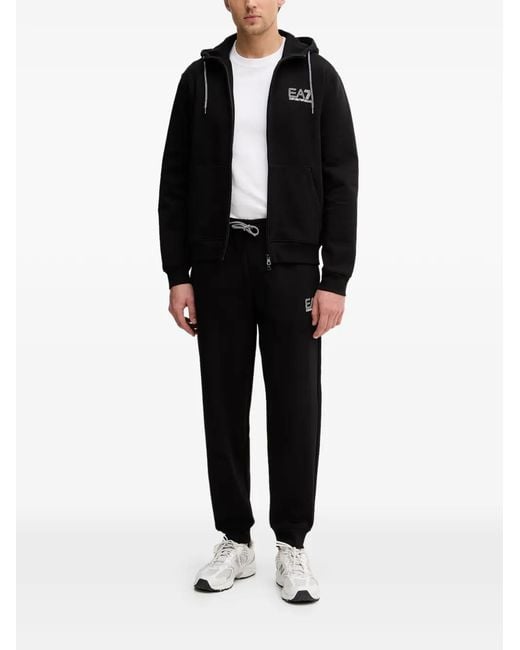 EA7 Black Zip Drawstring Hoodie for men
