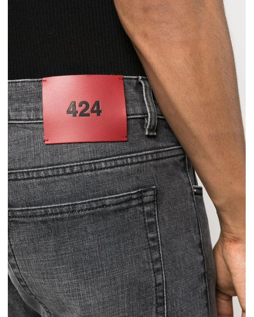 424 Gray Logo-Patch Slim-Fit Jeans for men