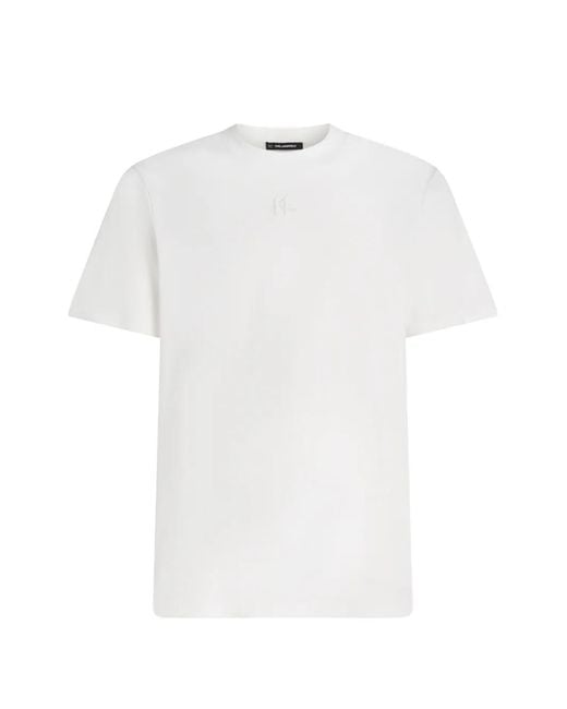 Karl Lagerfeld White Logo-Embroidery T-Shirt for men