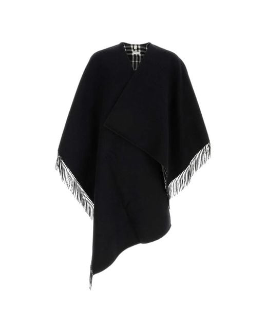 Burberry Black Fringed Wool Cape