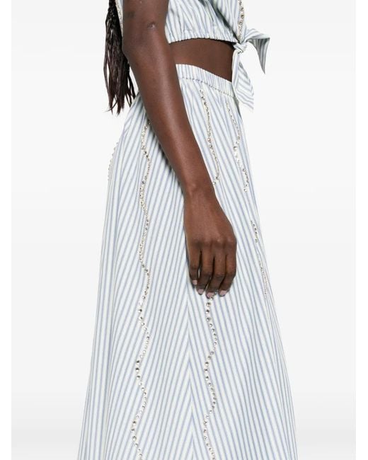 Sandro White Rhinestone Striped Maxi Skirt