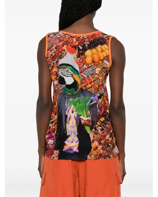 The Artistylist Orange Graphic-Print Sleeveless Top