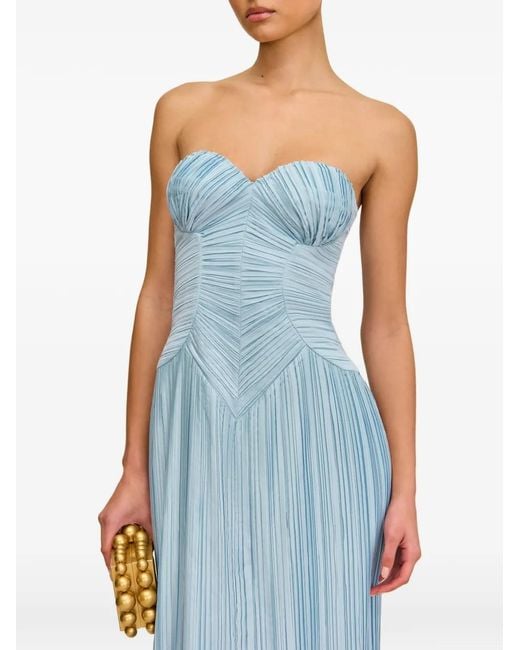 Cult Gaia Blue Ashika Ruched Pleated Midi Dress