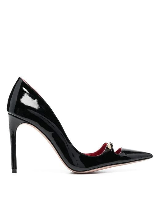 HARDOT Black 110Mm Bar-Detail Patent Leather Pumps
