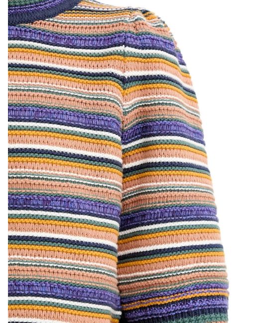 Ba&sh Blue Puff-Sleeve Striped T-Shirt