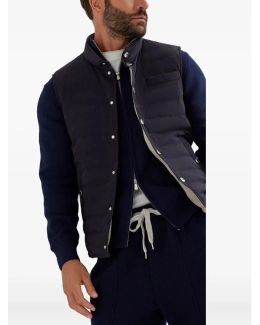 Brunello Cucinelli Blue Bonded Taffeta Down Gilet for men
