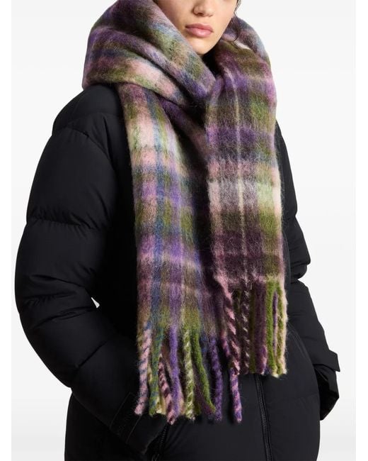 Woolrich Purple Check-Pattern Scarf