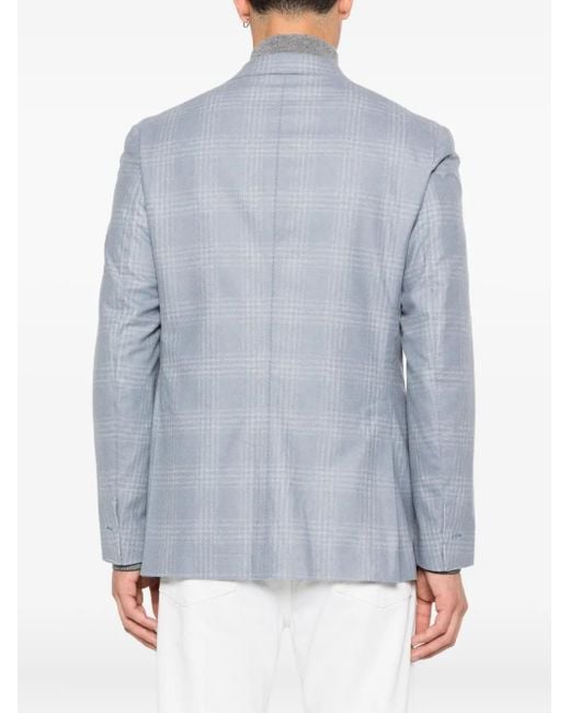 Eleventy Blue Checked Single-Breasted Blazer for men
