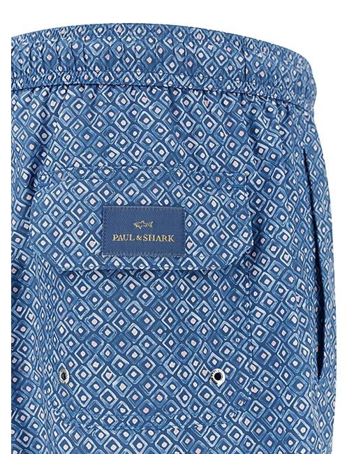 Paul & Shark Blue Geometric Watercolor Print Swim Shorts for men