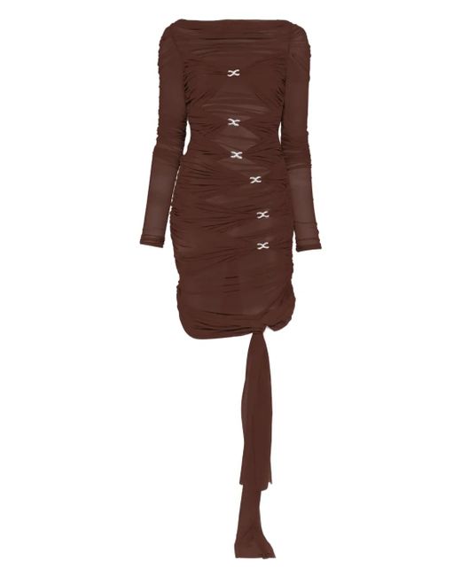 Mach & Mach Brown Crystal-Embellished Draped Dress