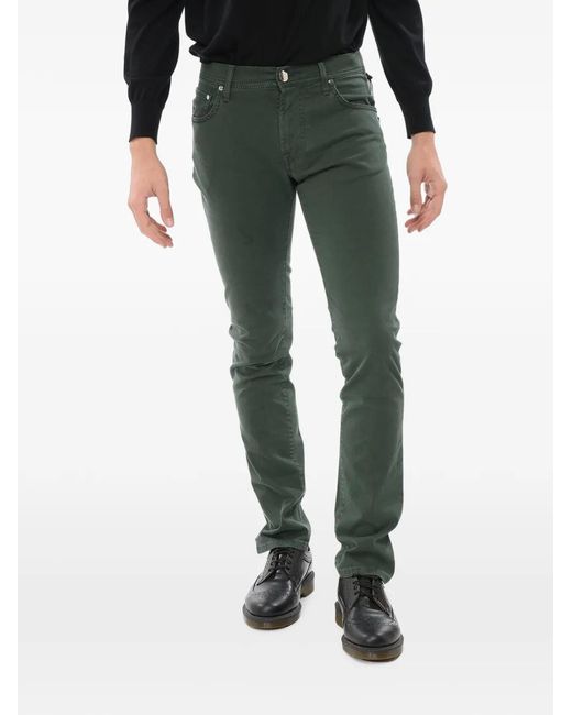 Corneliani Green Embroidered Five-Pocket Jeans for men