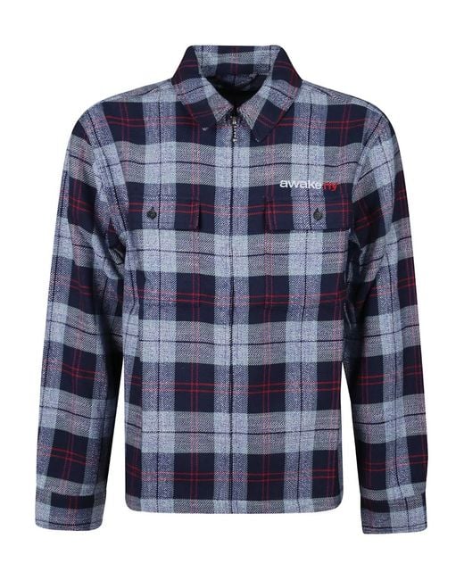 AWAKE NY Blue Chemise Zippée En Flanelle for men