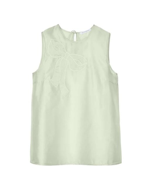 CECILIE BAHNSEN Green Alba Bow-Embroidered Sleeveless Organza Blouse