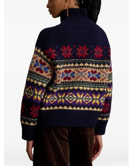 Polo Ralph Lauren Blue Fair Isle Roll-Neck Sweater