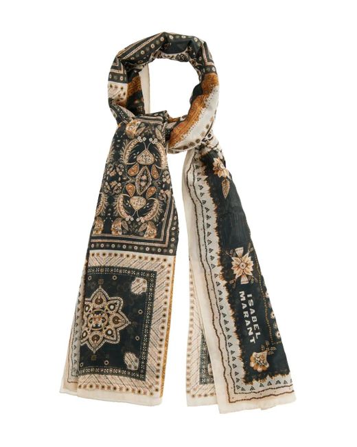 Isabel Marant White Logo-Detail Patterned Scarf