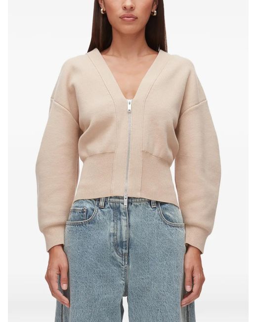 3.1 Phillip Lim Natural V-Neck Zip-Up Cardigan