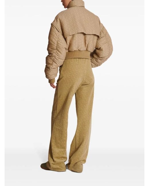Balmain Natural Monogram Jacquard Cropped Puffer Jacket