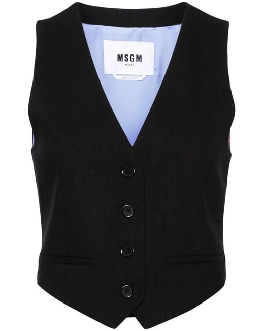 MSGM Black Button-Up Tailored Waistcoat
