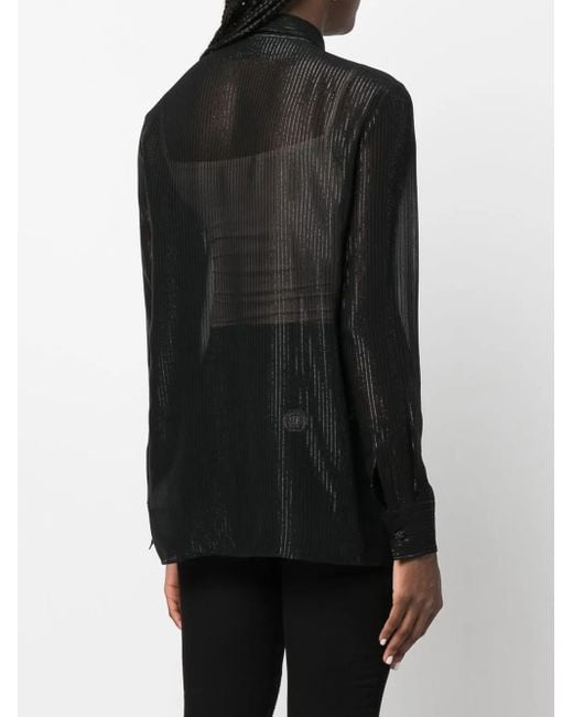 Philipp Plein Black Semi-Sheer Button-Down Shirt