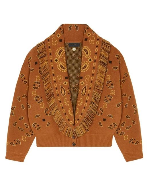 Alanui Brown Bandana-Pattern Cashmere Cardigan