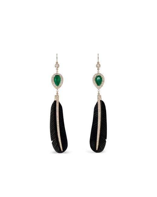Jacquie Aiche Metallic 14Ct Sophia Diamond Emerald Earrings
