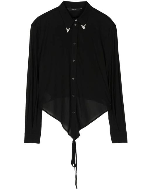 Pushbutton Black Collar-Detail Strap-Detail Shirt