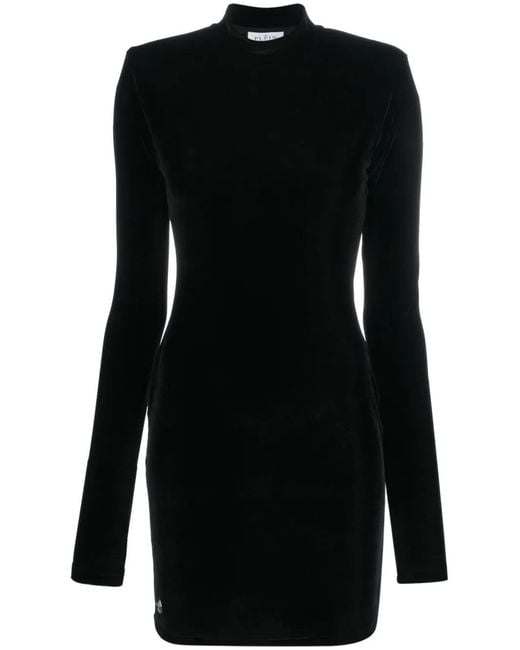 Philipp Plein Black Logo-Plaque Velvet Minidress