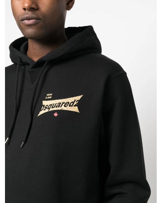 DSquared² Black Logo-Print Cotton Hoodie for men