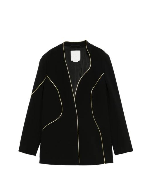 Marina Rinaldi Black Pietre Piped-Trim Collarless Blazer