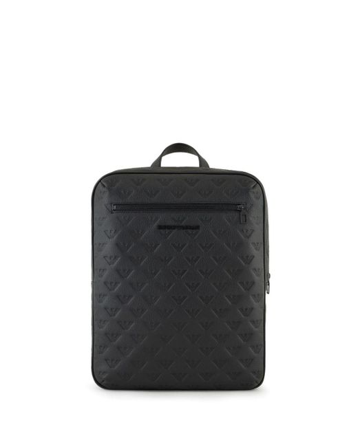 Emporio Armani Black Logo-debossed Leather Backpack for men