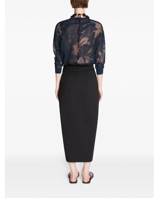 Dries Van Noten Black Knotted Jersey Midi Skirt