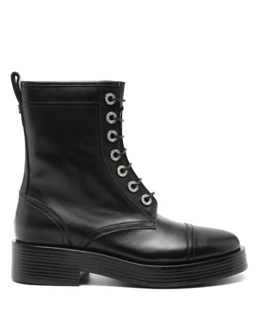Casadei Black Leather Combat Boots