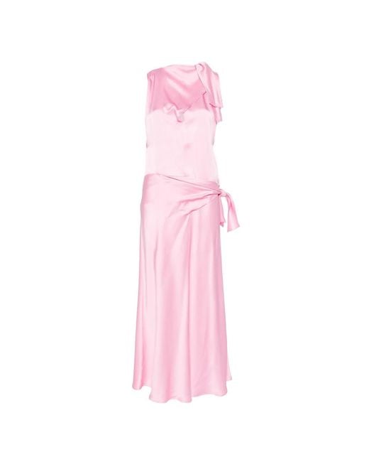MSGM Pink Knot Sleeveless Midi Dress