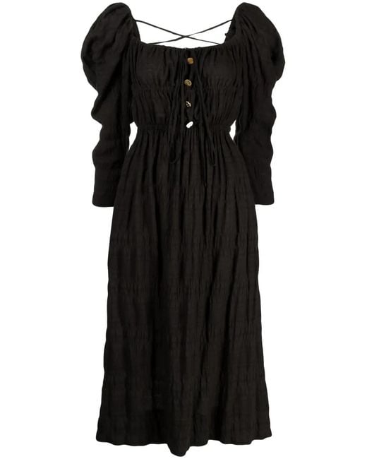 Rejina Pyo Black Nora Puff-Sleeve Midi Dress