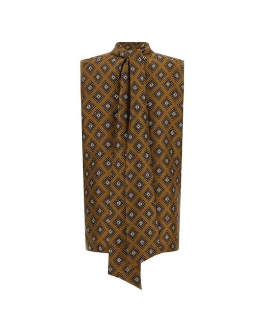 Alberto Biani Natural Tie-Print Lavallière-Neck Top