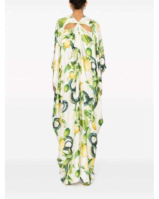 Roberto Cavalli Green Lemon-print Silk Maxi Dress