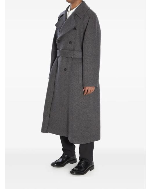 Saint Laurent Gray Double-Breasted Cashmere Coat for men