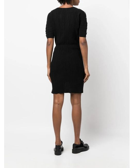 Ferragamo Black Micro-Pleated Midi Dress