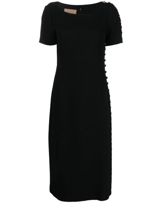 Gucci Black Wool Dress With Embellished Buttons And Side Opening