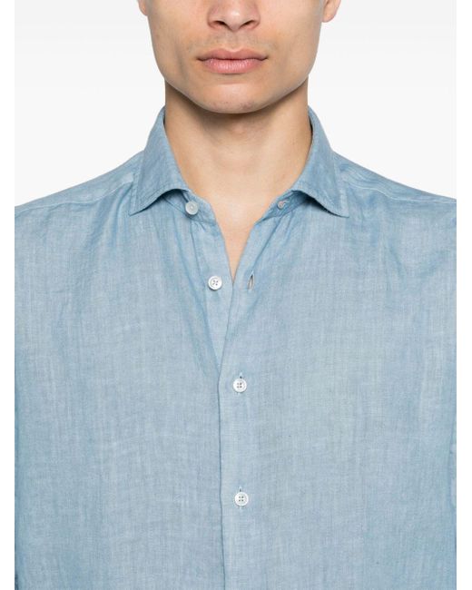 Dell'Oglio Spread-collar linen shirt in Blue für Herren