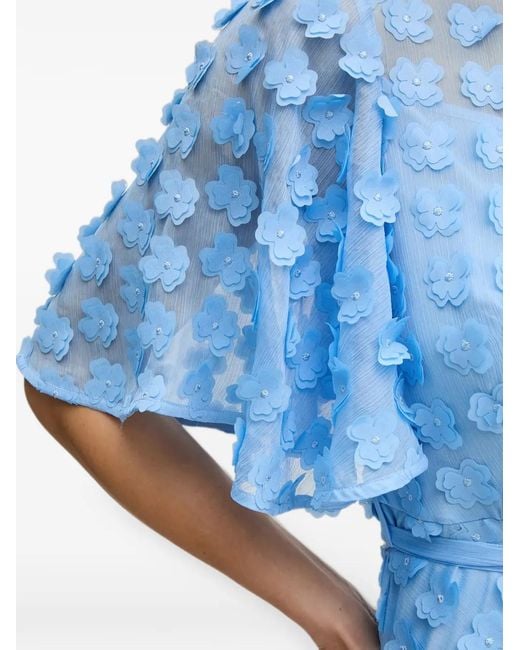 Joseph Ribkoff Blue Floral-Appliqué Belted Midi Dress