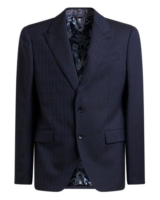 Etro Blue Jacquard Wool Blazer for men