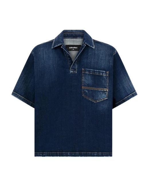 DSquared² Blue Dark Wash Short-Sleeves Shirt for men