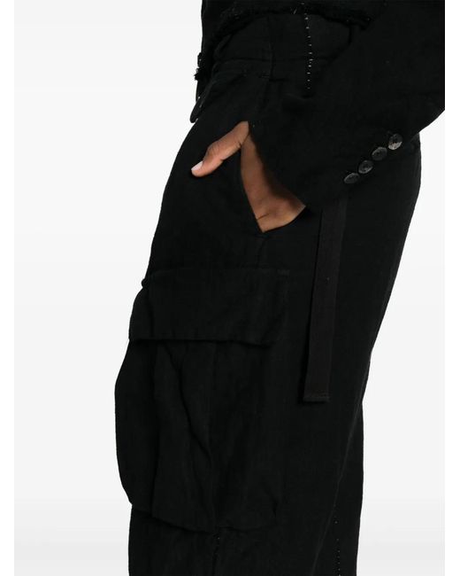 Masnada Black Cropped Cargo Trousers