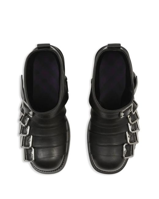 Burberry Black Leather Strap Boots