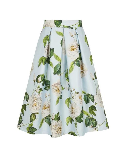 Lunatica Milano Green Luna K Roses Floral-Print Midi Skirt
