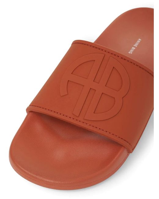 Anine Bing Red Isla Logo-Embossed Slides